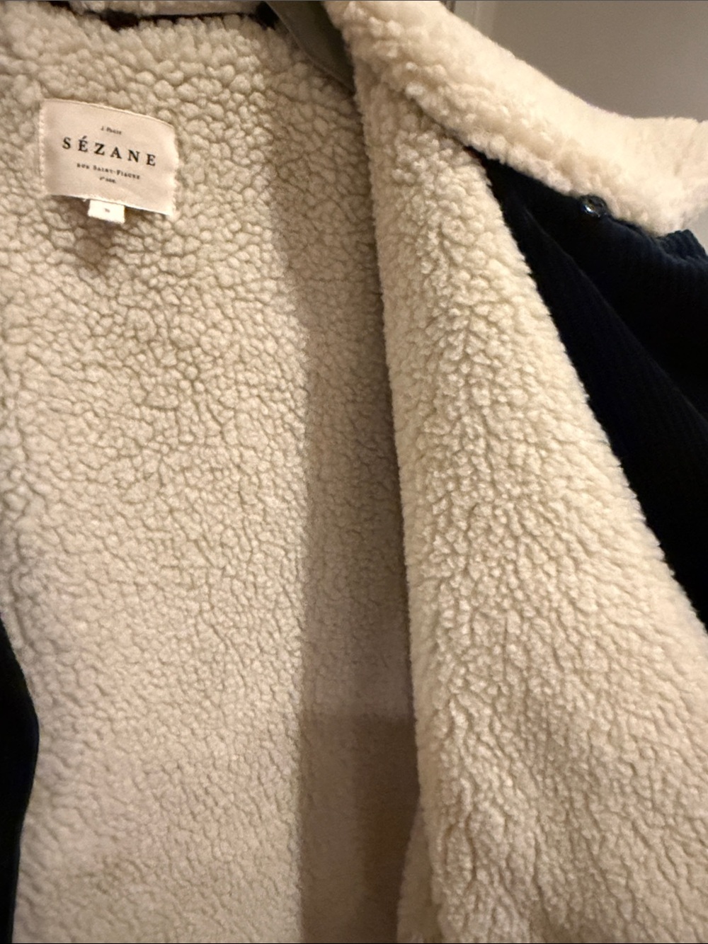 Sezane Navy Corduroy Sherpa-Lined Bomber - Picture 5 of 9